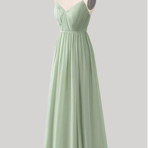 Custom simple grass green long prom dress, slit chiffon party dress