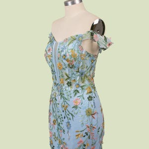 Custom flower embroidery short prom dress, light blue evening gown