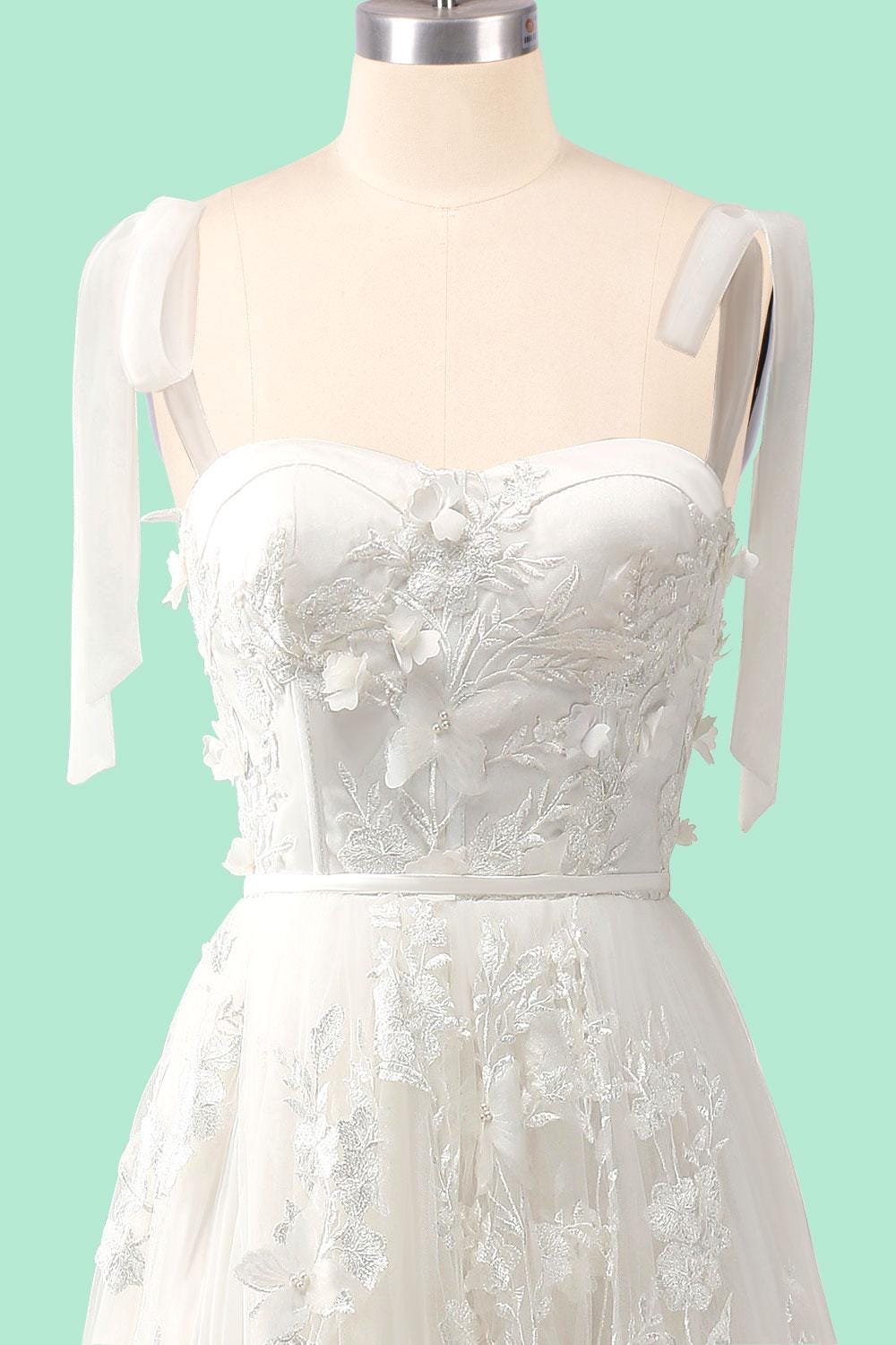 White Wedding Dress 3D Floral Applique, Custom Made Embroidery Bridal ...