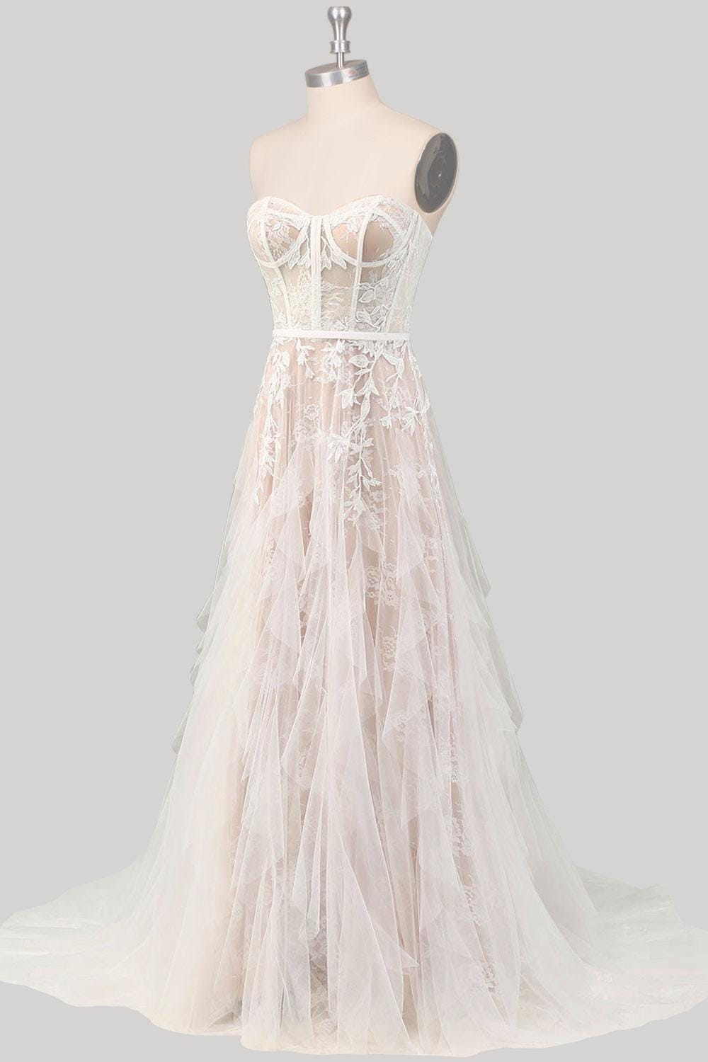 Custom lace appliques wedding dress, strapless meimaid bridal dress