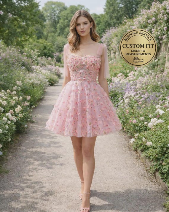 pink floral applique dress Special Moment Mini 3% Spandex Orchid Appliqu Spaghetti Strap Mini