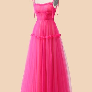 Custom rose pink long prom dress, simple tulle party dress