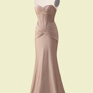 Custom khaki corset pleated long prom dress, shinning party dress
