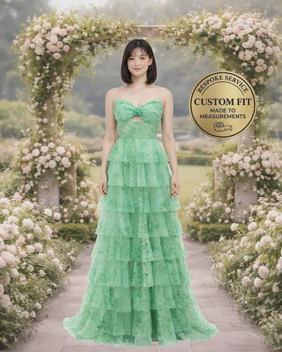 mint green strapless prom dress Dress, Sweetheart Neckline Tiered Tulle Gown, Ethereal Evening Wear, Bespoke Tailored to Your Measurements Kindergarten