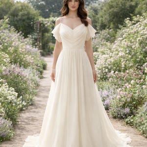 Ivory Wedding Dress Regencycore Lace, Custom Made Chiffon Bridal Gown, Outdoor Wedding Wear image 2
