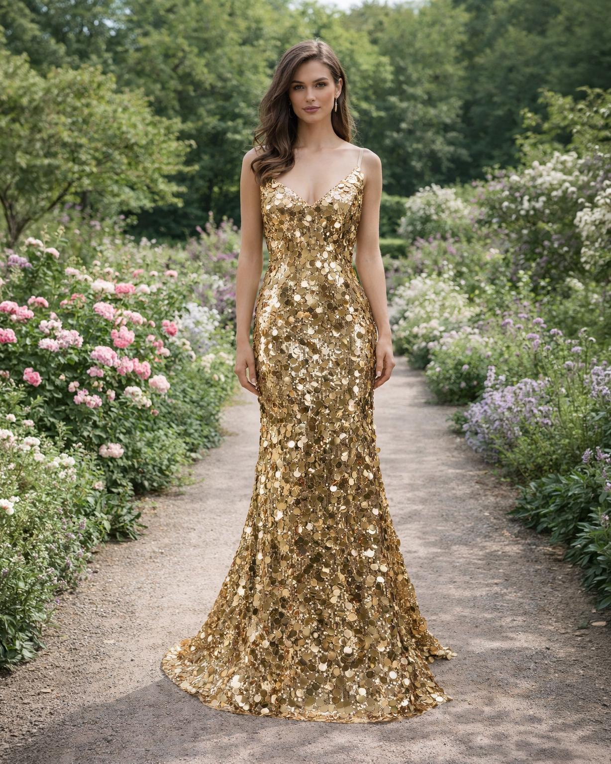 Custom Gold Sequin Prom Dress 2026 Glitter Maximalism, V-neck Mermaid Evening Gown, Luxury Gold Gala Dress, Formal Party Wear, Bespoke Fit