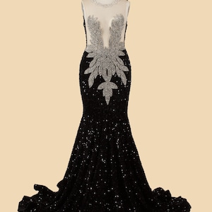 Custom Beaded Lace Prom Dress: Handmade Black Evening Gown