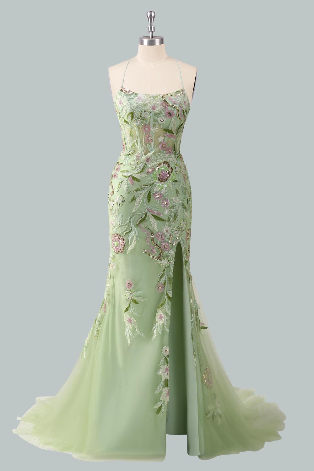 Custom Green Corset Prom Dress Sequin Tulle Gown, Sparkly Forest Fairy Dress,  3D Floral Applique, Unique Graduation Gown 2026 Fairycore Gown - Etsy
