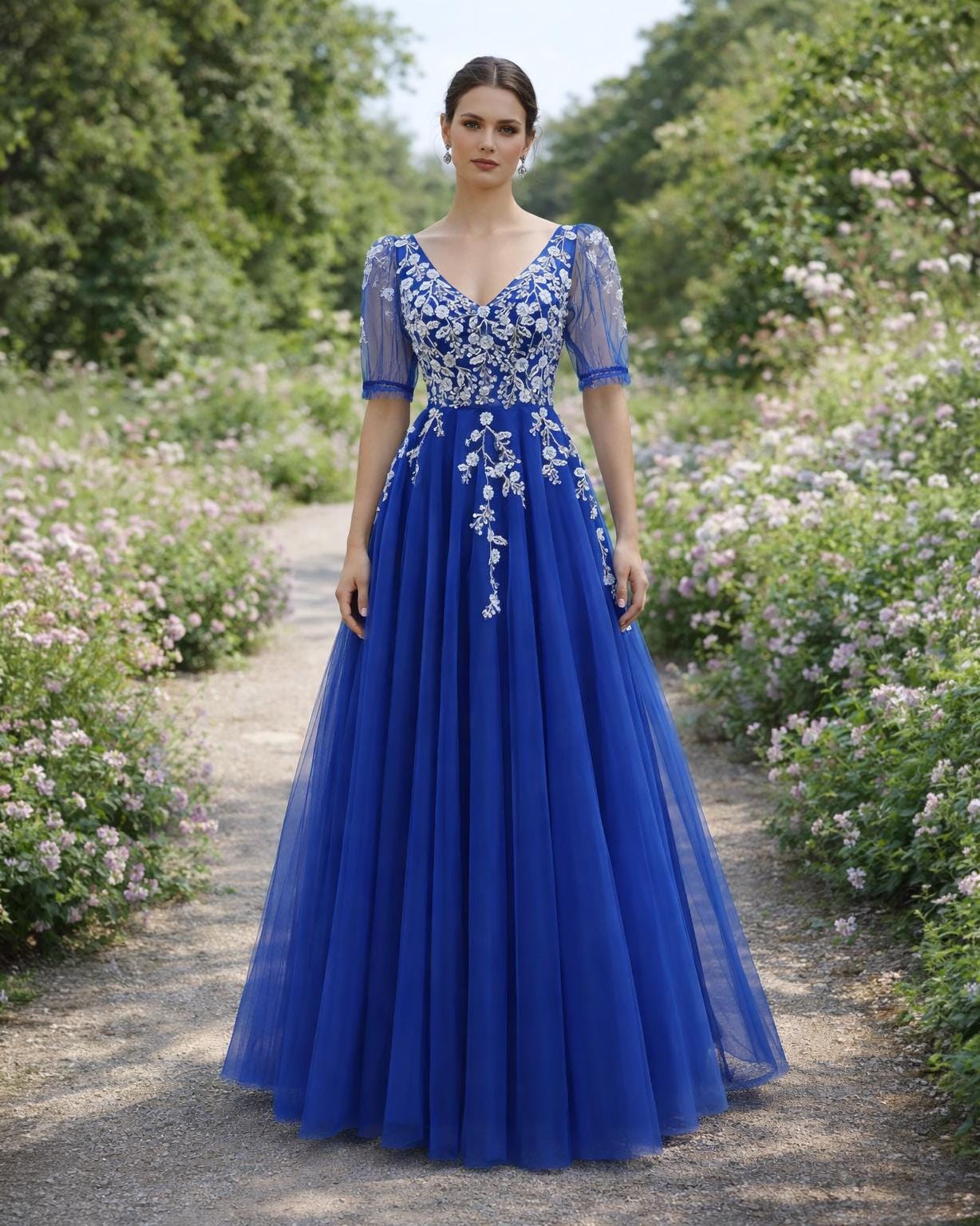 sachin and babi light blue dress Elegant Tulle Embroidery Long Evening Dress, Off the Shoulder Party Dress main image 0