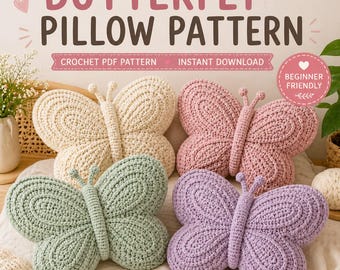 Patrón de ganchillo para cojín de mariposa en PDF / Cojín amigurumi ideal para principiantes / Descarga instantánea