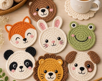 Bundel gehaakte dierenonderzetter patronen | Amigurumi-ontwerpen voor beginners (pdf-download)