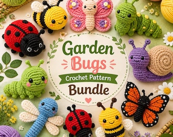 Garden Bugs Häkelanleitung – Amigurumi Insekten (Biene, Schmetterling, Marienkäfer, Raupe, Libelle) (PDF)