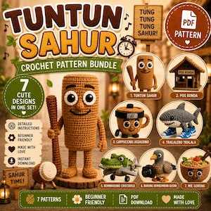 Tung Tung Sahur Crochet Modèle Bundle | 7 conceptions PDF Amigurumi (téléchargement numérique)