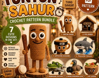 Tung Tung Sahur Crochet Pattern Bundle | 7 Amigurumi PDF Designs (Digital Download)