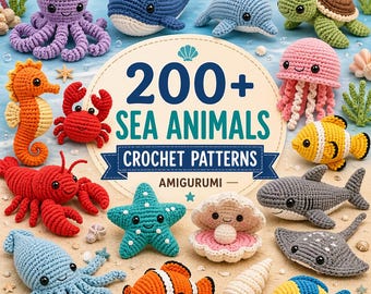 Lot de 200+ motifs au crochet d'animaux marins, jouets Amigurumi Ocean, téléchargement PDF pour débutant