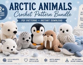 Lot de motifs au crochet Animaux de l'Arctique PDF à téléchargement immédiat