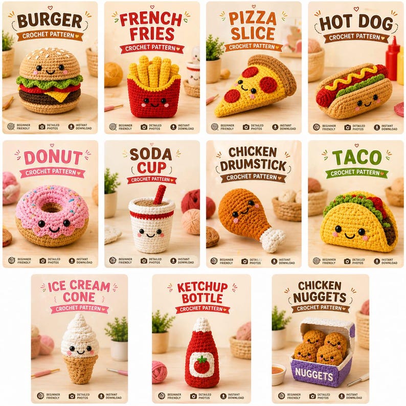 Fast Food Crochet Pattern Bundle, Amigurumi Toys PDF (instant Download ...