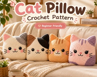 Coussin au crochet pour chat, motif PDF – Tutoriel pour débutants sur le coussin Amigurumi, peluche chat kawaii