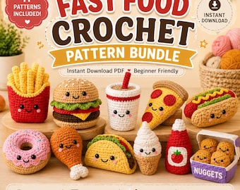 Fast Food Crochet Pattern Bundle, Amigurumi Toys PDF (Instant Download)