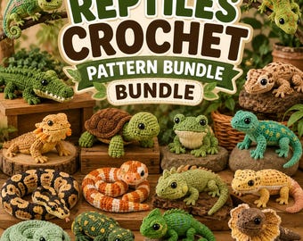 Pacchetto di schemi per amigurumi di rettili all'uncinetto in formato PDF, download immediato.