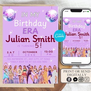 Trendy Taylor Birthday Invitation: Eras Party, Purple & Blue (Digital)