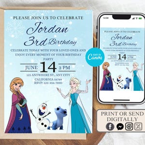 Frozen Birthday Invitation: Winter Snow Theme (Canva Template)