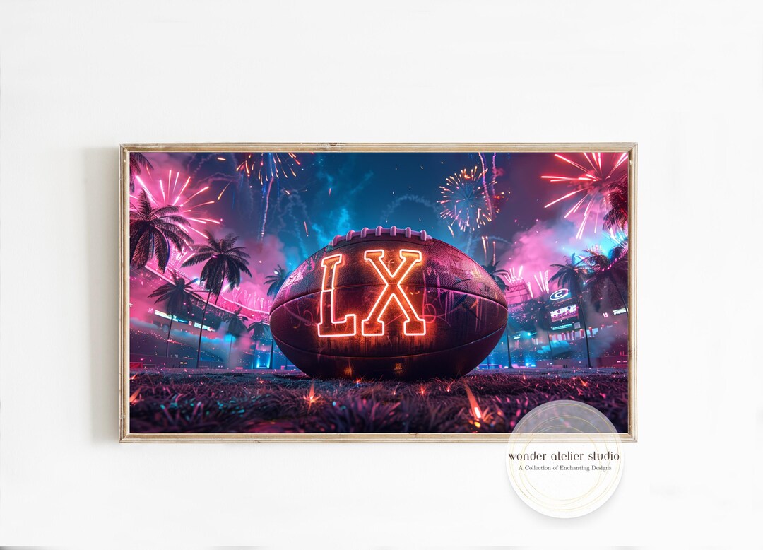Modern Halftime Frame Super Bowl LX Frame TV Art, Football Game Night Wall Art, Neon Stadium ...