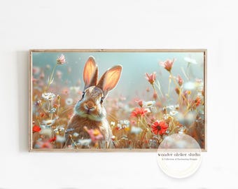 Arte de TV con marco de conejito de Pascua, pintura de conejo primaveral, decoración vintage de primavera, TV con marco Samsung para habitación de bebé, protector de pantalla de Pascua, decoración de último momento
