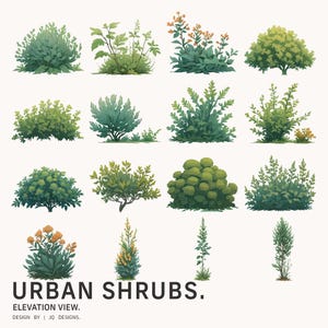 Set of 16 Shrub Elevations Vector Set – Instant Digital Download