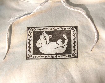 Happy Cat, original illustration handprinted hoodie
