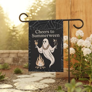 Summerween Garden Flag, Fun Ghost Party Banner, Outdoor Yard Decor, Halloween Garden Decoration, Spooky Holiday Flag, Home and Garden Sign