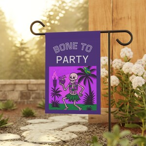 Bandera de Halloween para jardín de 30 x 45 cm, divertida pancarta de esqueleto luau, decoración para exteriores, decoración de Halloween para jardín, bandera festiva espeluznante, letrero para el hogar