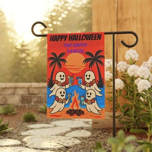 Halloween Garden Flag 12 x 18 in PERSONALIZABLE, Fun Ghost Party Banner, Outdoor Yard Decor, Halloween Garden Decoration, Spooky Flag