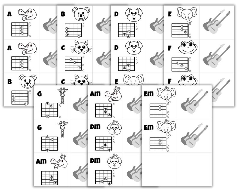 Easy Guitar Chord Charts for Beginners and Kids, PDF Printables (with ...
