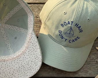 Embroidered "Boat Hair Don't Care" Cap | Vintage Washed Cotton Hat