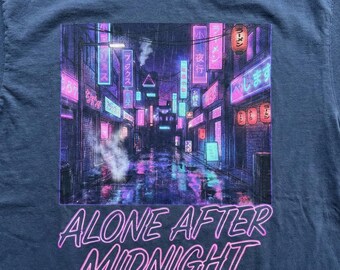 Vaporwave T-Shirt | Cyberpunk Japan Street | Alone After Midnight Neon Graphic Tee | Retro Anime Shirt