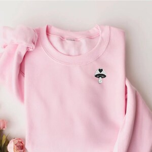 Embroidered Mushroom Sweatshirt, Mushroom Embroidered Crewneck, Tiny Mushroom Embroidery, Cottagecore Embroidery Sweater, Woodland Gift