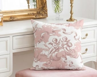 Toile de Jouy Cherub Pillow | Coquette Room Decor & Rococo | Vintage Style French Country Cushion