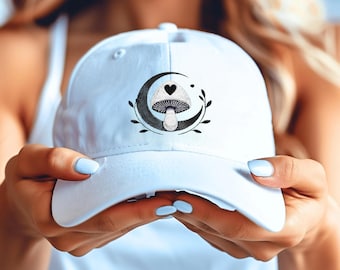 Embroidered Mushroom Dad Hat | Whimsigoth Cottagecore Cotton Cap
