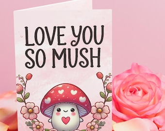 Personalisierte Pilz Valentinstag Karte, Cottagecore Kawaii (270gsm Cardstock)