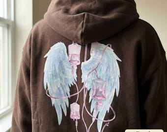 Angel Wings Jirai Kei Hoodie – Menhera Pastel Goth – Dark Coquette Anime Hoodie
