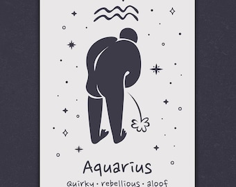 Funny Aquarius Minimalist Zodiac Sign Poster, Aquarius Wall Art Room Decor, Printable Astrology Print Poster, Aquarius Zodiac Birthday Gift