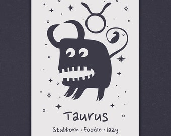 Taurus Zodiac Sign Artistic Wall Art Poster, Illustrative Zodiac Sign Print, Printable Astrology Design, Gift for Taurus, May Birthday Gift