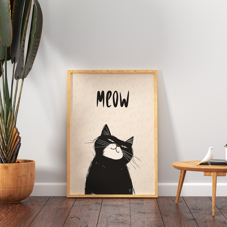 peeking black cat poster, cute cat print, home decor,... Cute Black Cat Printable Wall Art Decorative Poster for Your Place Add ...