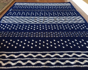 blanket blue navy blue light blue white afghan lovey take me along blanket perfect for car seat ready to ship super soft