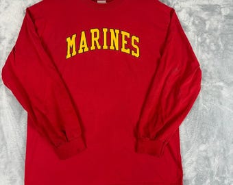 海兵隊 ヴィンテージ Y2K スペルアウト グラフィック Tシャツ メンズ ラージ 長袖 レッド スラッシュド
