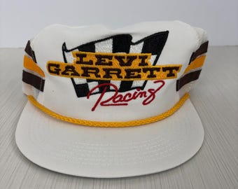 Levi Garrett Vintage Hat Cap Snap Back 3 Side Stripes USA Trucker Racing 80s