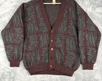 Il Marinaio Italy Mens Large Wool Blend Cardigan Green Maroon Vintage