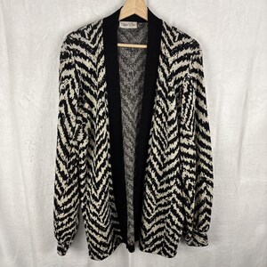 VTG Helene Stahl Holm レディース ホワイト ブラック ゼブラ オープンフロント カーディガン サイズ L