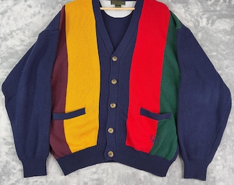 Croft & Barrow Colorblock Button Front Cardigan Mens Size Large Vintage 90's